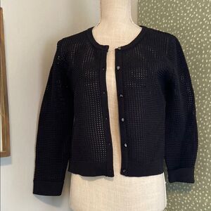 Milly Black Crochet Knit Cropped 3/4 Sleeve Lightweight Cardigan Size Medium